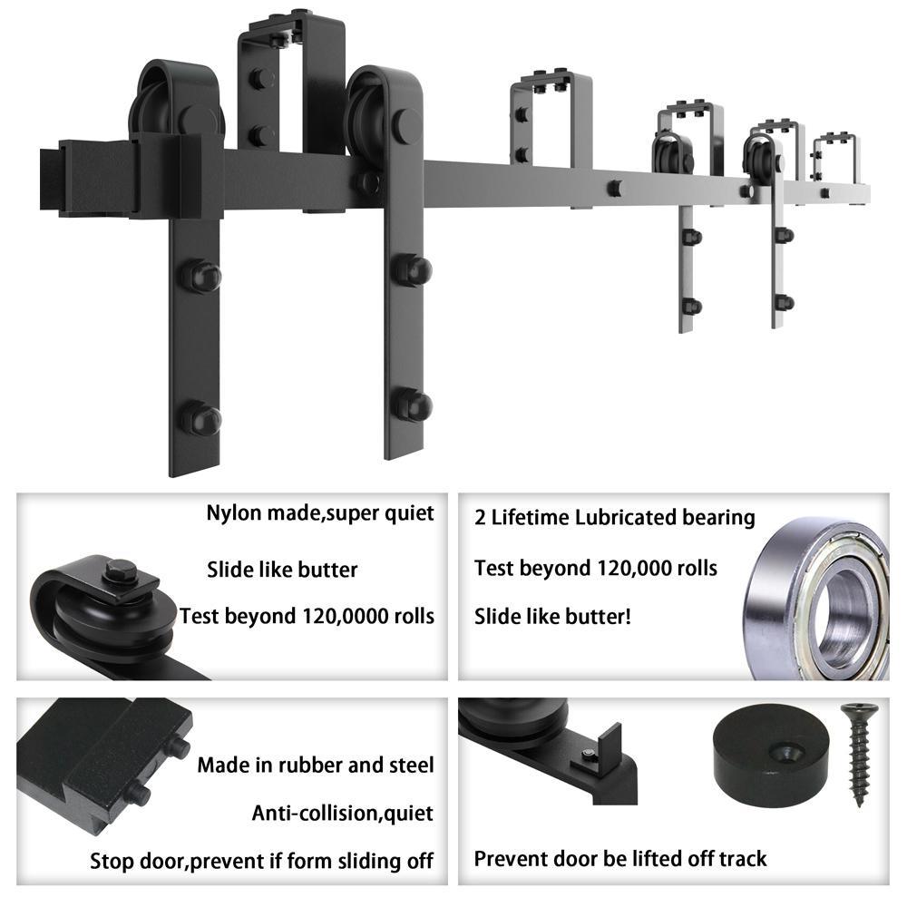 8 ft./96 in. Frosted Black Heavy-Duty Bypass Double Door Sliding Barn Door Hardware Classic Design Roller - Super Arbor