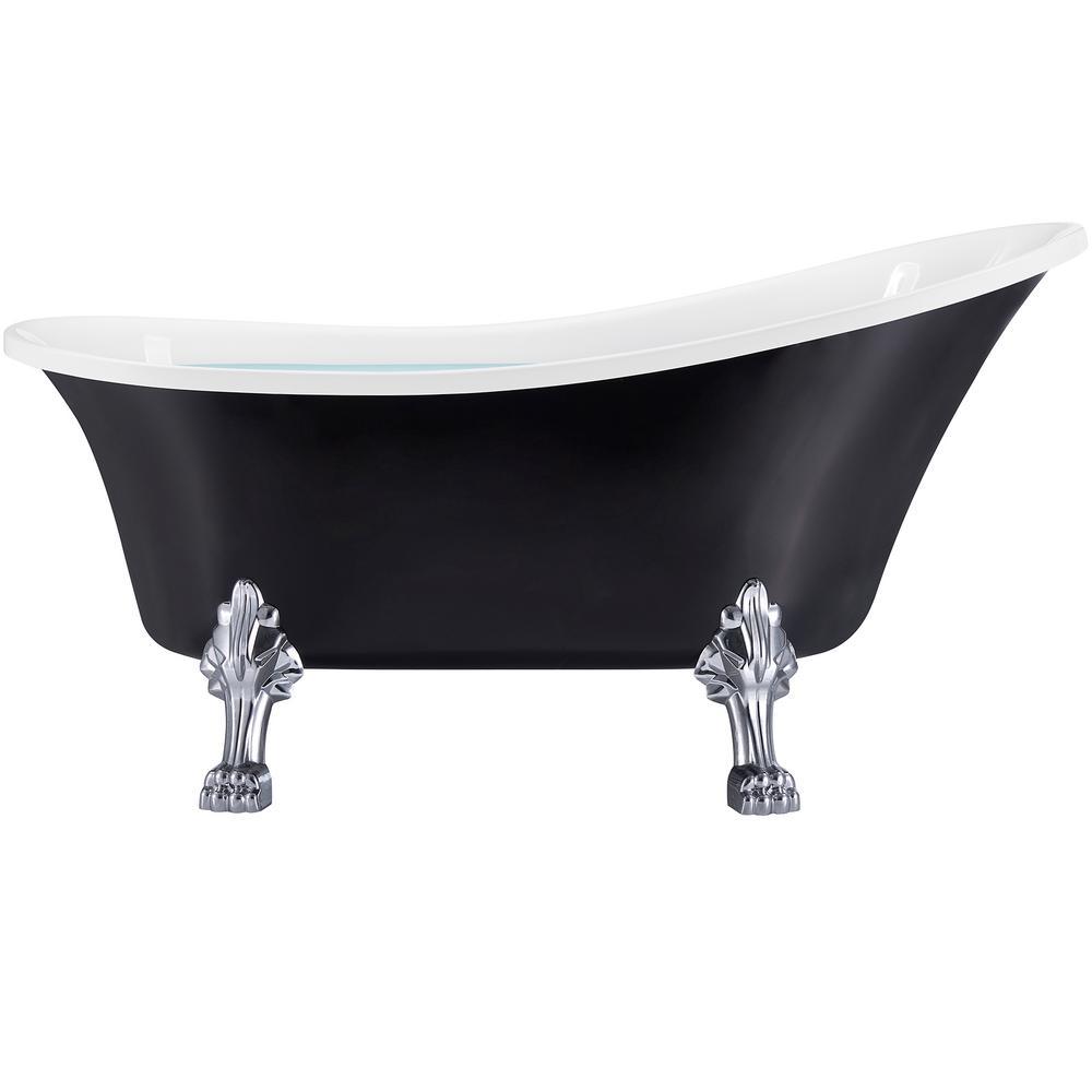 60 in. Fiberglass Single Slipper Clawfoot Non-Whirlpool Bathtub in Glossy Black - Super Arbor
