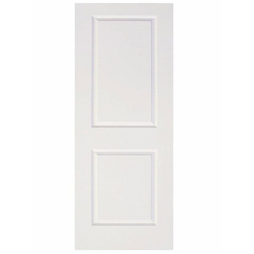 Classic Bent Strap Door Track Hardware and 36 in. White Primed MDF Raised 2 Panel Interior Sliding Barn Door - Super Arbor