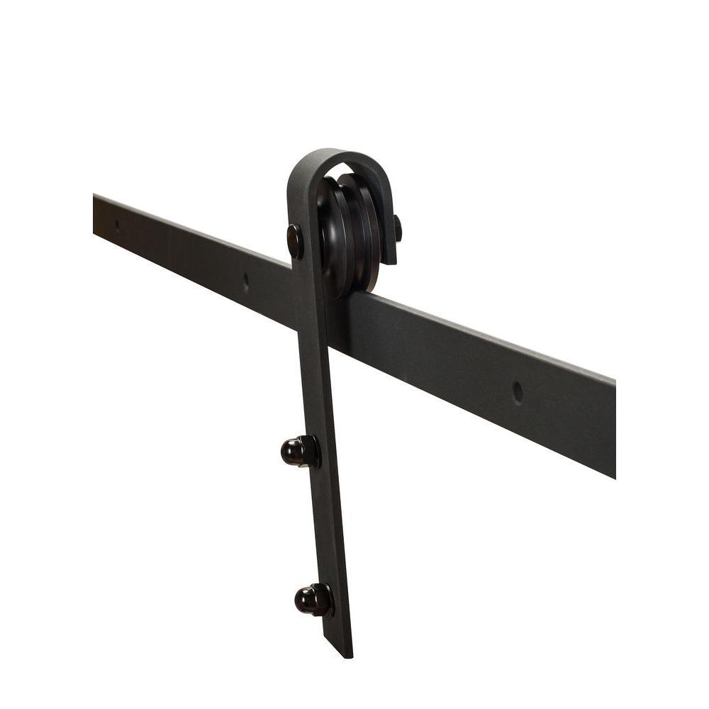 78 in. Black Solid Steel Rolling Barn Door Hardware Kit for Single Wood Doors with Non-Routed Adjustable Floor Guides - Super Arbor