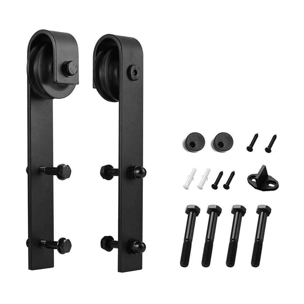 11.5 in. Black J-Shape Steel Barn Style Sliding Door Hardware Replacement Roller (2-Pack) - Super Arbor