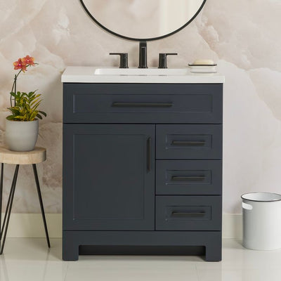 Style Selections Cauley 30-in Deep Blue Single Sink Bathroom Vanity with White Cultured Marble Top