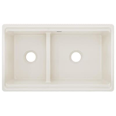 Elkay 33-in x 20-in Biscuit Double Offset Bowl Tall (8-in or Larger) Undermount Apron Front/Farmhouse Residential Kitchen Sink