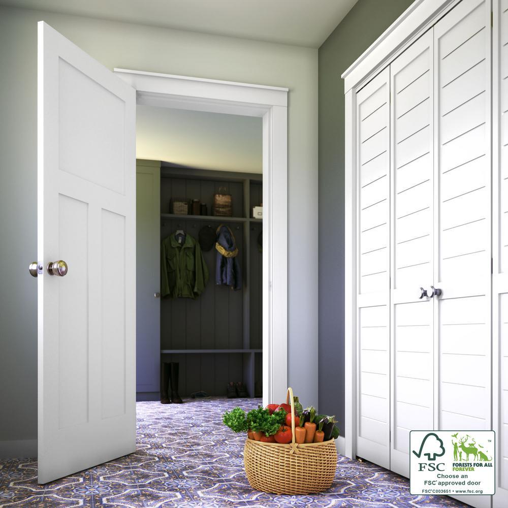 30 in. x 80 in. x 1-3/8 in. Shaker White Primed T-Shape 3-Panel Solid Core Wood Interior Slab Door - Super Arbor