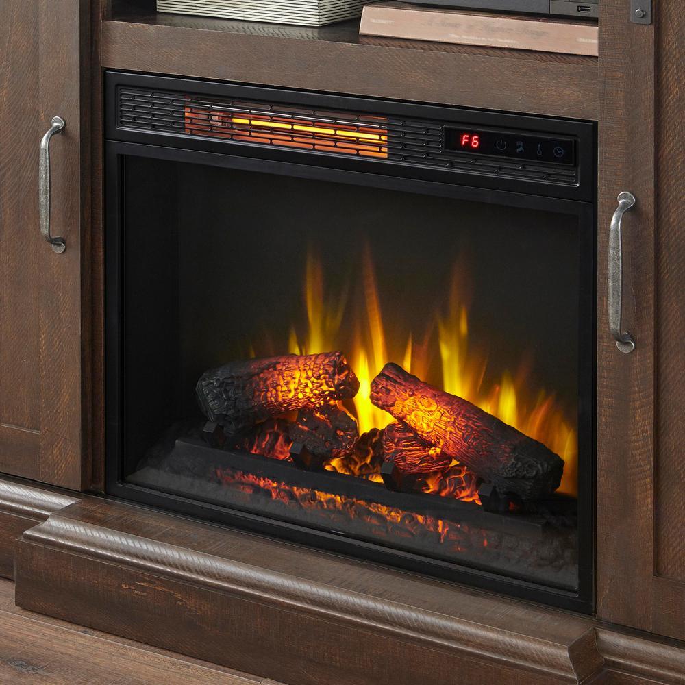 Chastain 56 in. Freestanding Media Console Electric Fireplace TV Stand with Sliding Barn Door in Rustic Walnut - Super Arbor