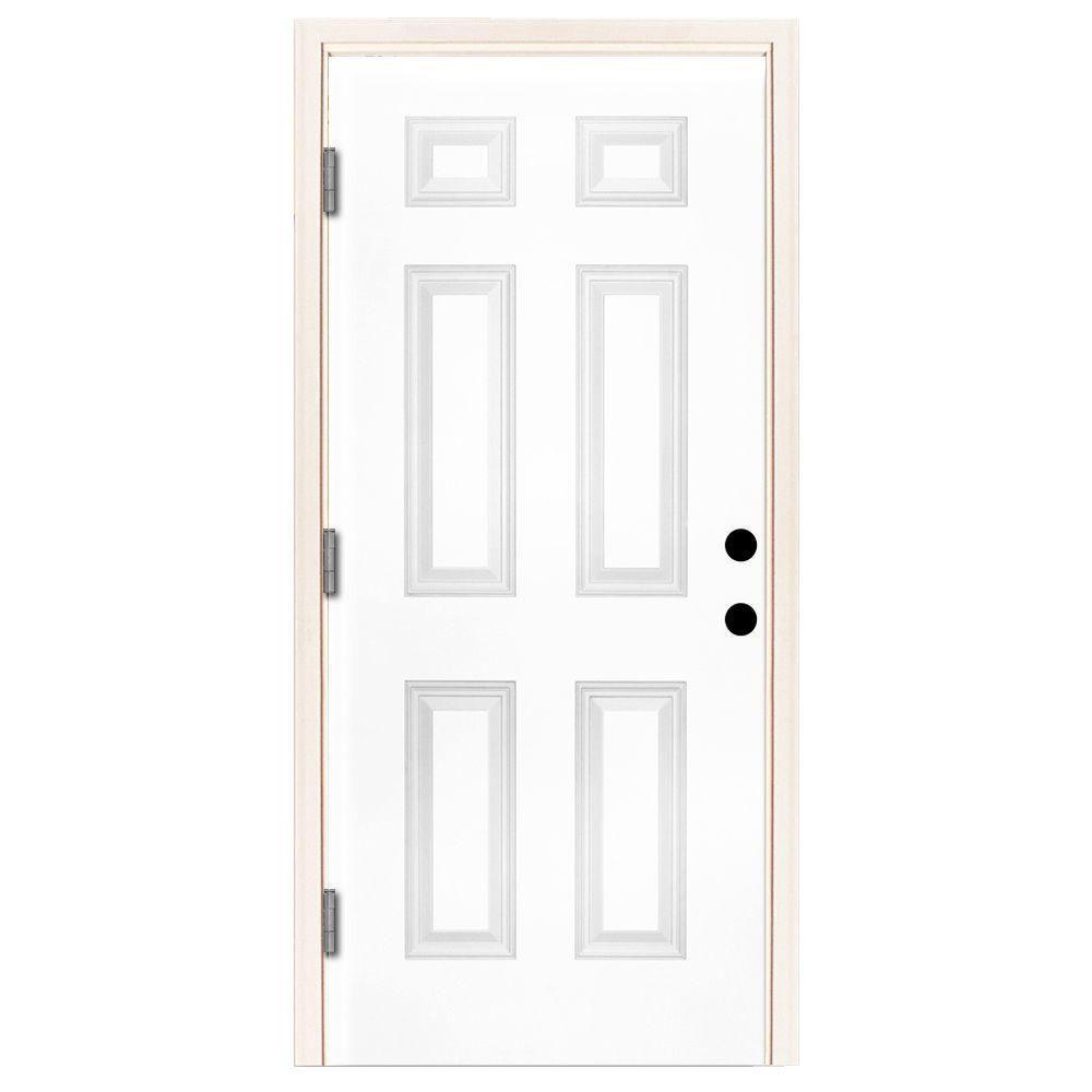 42 in. x 80 in. Premium 6 Panel Primed White Steel Prehung Front Door - Super Arbor