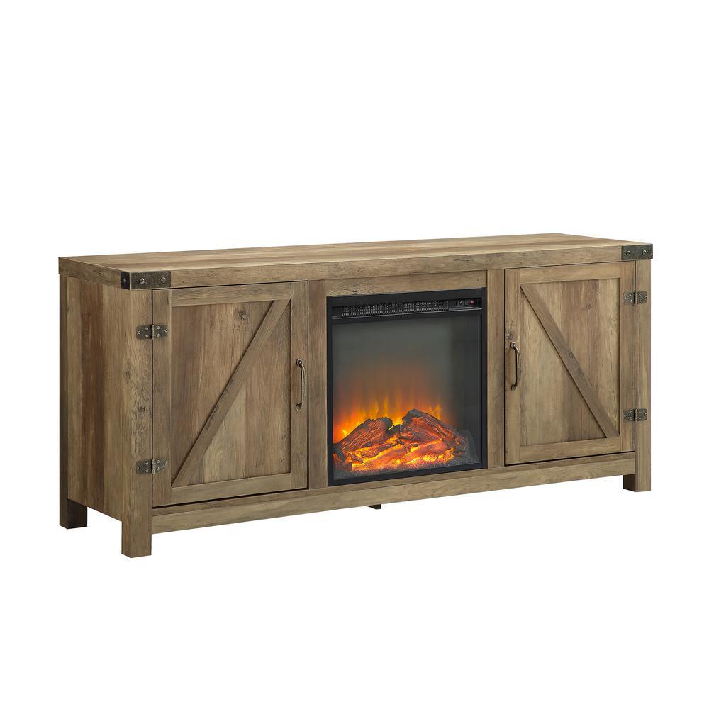 58 in. Rustic Barnwood Modern Farmhouse Barn Door Fireplace TV Stand Storage Console - Super Arbor