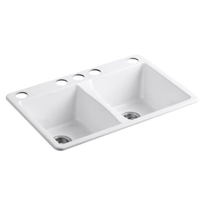 KOHLER Deerfield 33-in x 22-in Double Equal Bowl Undermount 5-Hole Residential Kitchen Sink