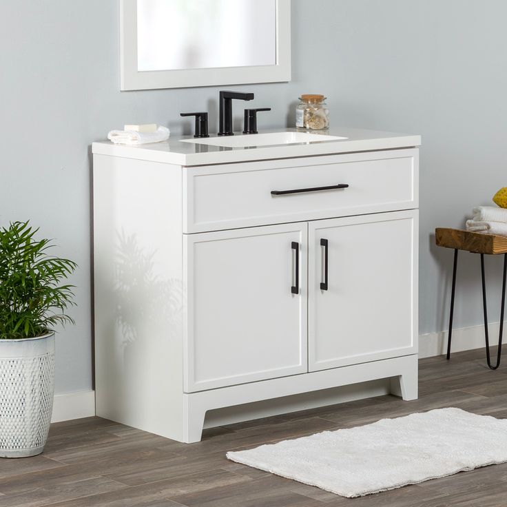 Style Selections Potter 36-in White Single Sink Bathroom Vanity with White Cultured Marble Top