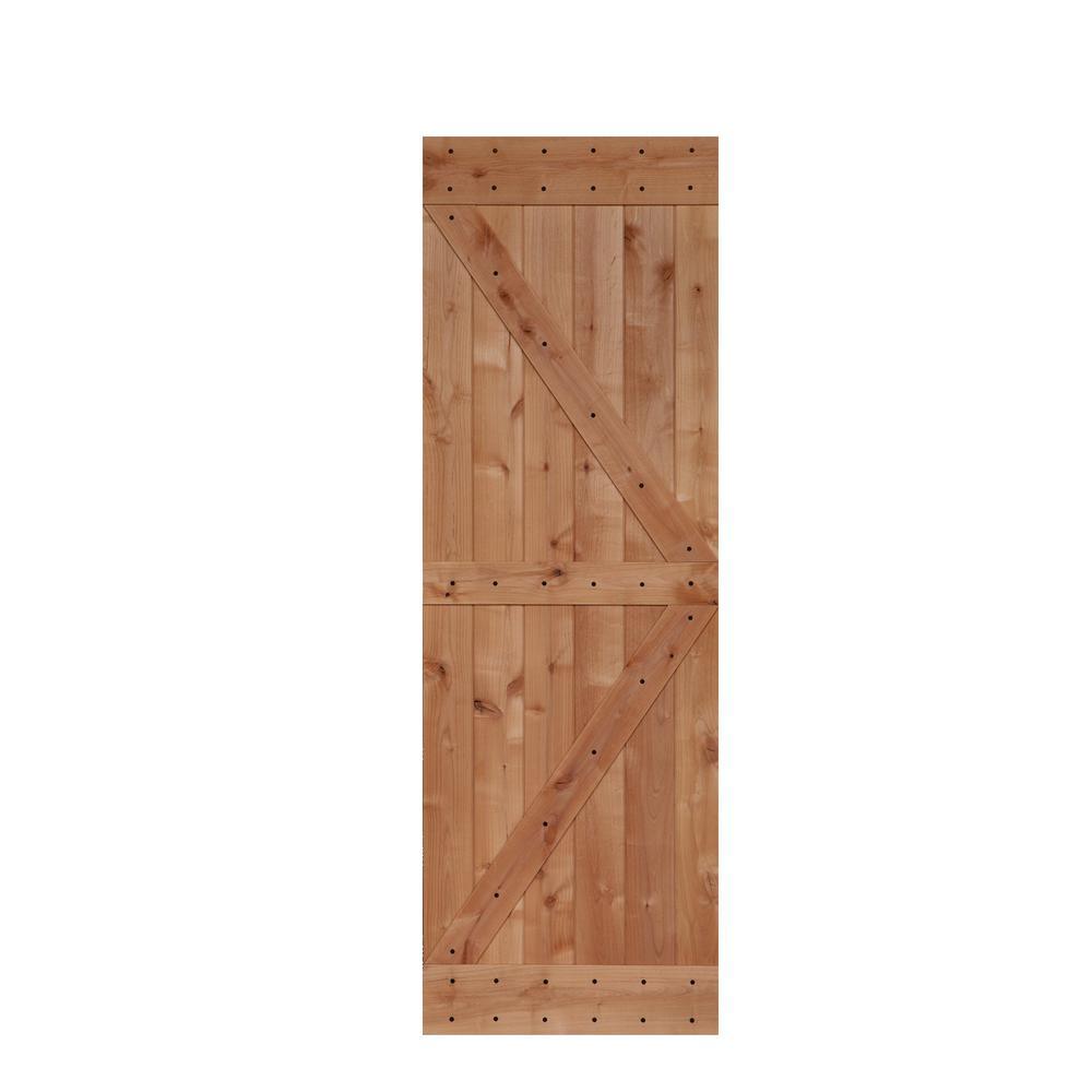 32 in. x 84 in. Ready-to-Assemble British Brace Hardwood Interior Sliding Barn Door Slab with Hardware Kit - Super Arbor