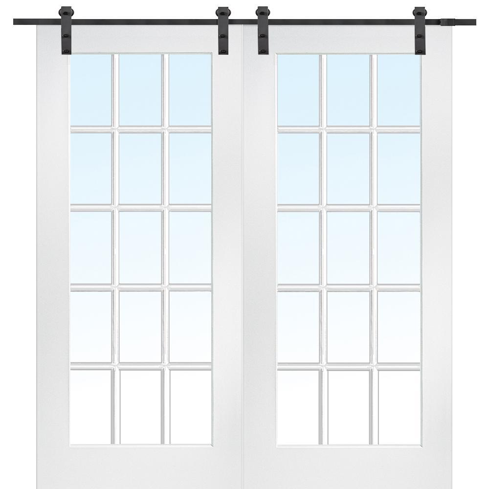72 in. x 84 in. 15 Lite True Divided Primed MDF Sliding Barn Door with Hardware Kit - Super Arbor