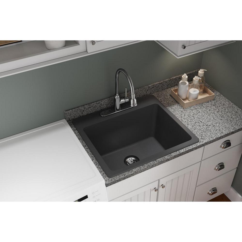Quartz Classic Perfect Drain Drop-In 25 in. Laundry Sink in Gray - Super Arbor