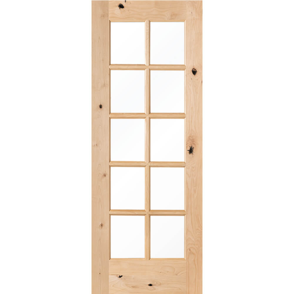 Krosswood Doors 36 in. x 80 in. Rustic Knotty Alder 10‑Lite Clear Tempered Glass TDL Stainable Interior Door Slab