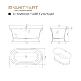 Vanity Art Drancy 61 in. x 31 in. Solid Surface Resin Stone Flatbottom Freestanding Bathtub in Glossy White