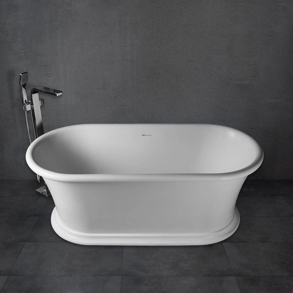 Vanity Art Drancy 61 in. x 31 in. Solid Surface Resin Stone Flatbottom Freestanding Bathtub in Glossy White