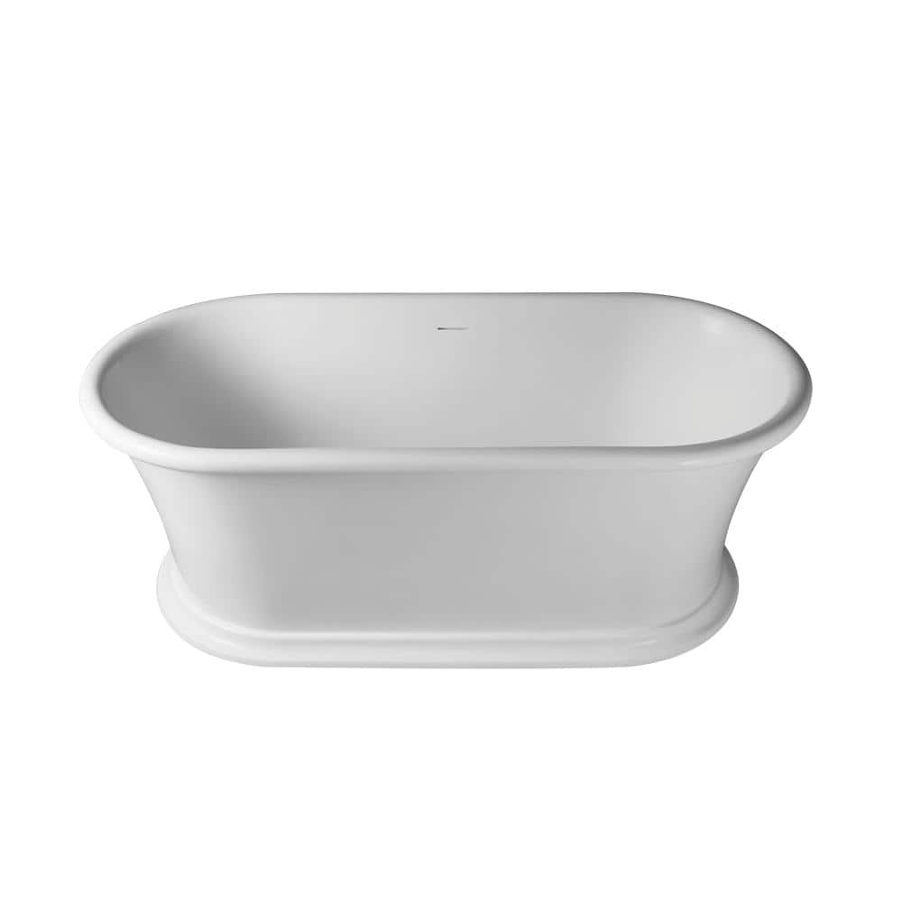 Vanity Art Drancy 61 in. x 31 in. Solid Surface Resin Stone Flatbottom Freestanding Bathtub in Glossy White