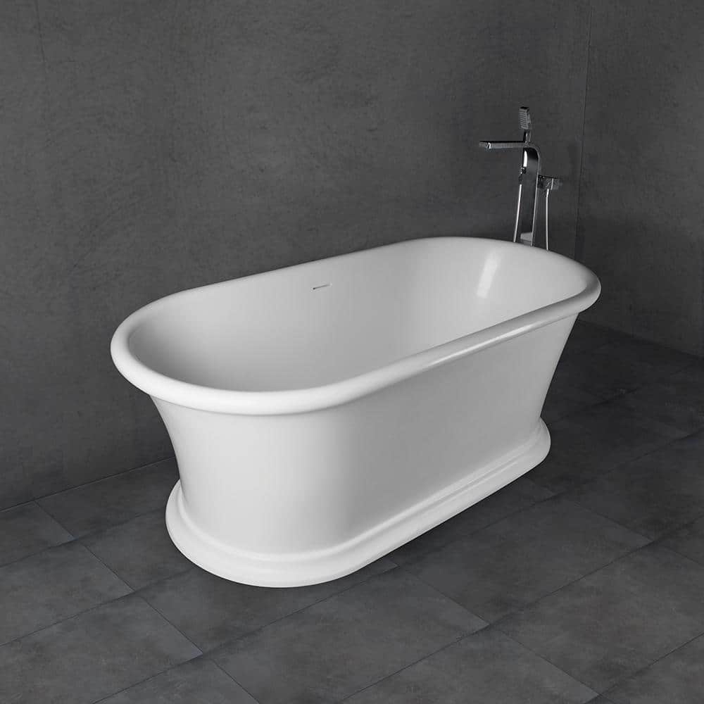 Vanity Art Drancy 61 in. x 31 in. Solid Surface Resin Stone Flatbottom Freestanding Bathtub in Glossy White