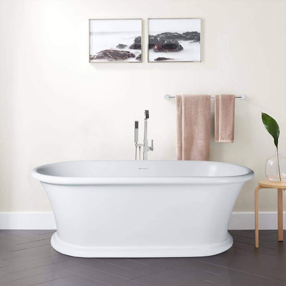 Vanity Art Drancy 61 in. x 31 in. Solid Surface Resin Stone Flatbottom Freestanding Bathtub in Glossy White
