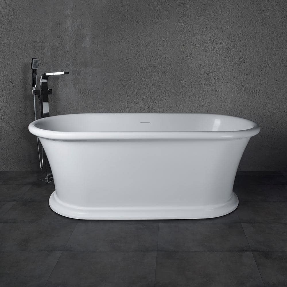 Vanity Art Drancy 61 in. x 31 in. Solid Surface Resin Stone Flatbottom Freestanding Bathtub in Glossy White