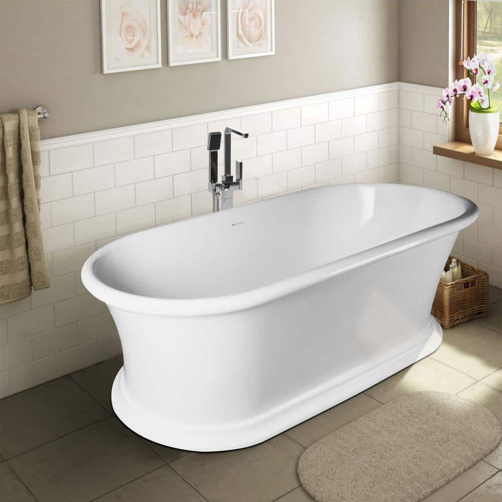 Vanity Art Drancy 61 in. x 31 in. Solid Surface Resin Stone Flatbottom Freestanding Bathtub in Glossy White