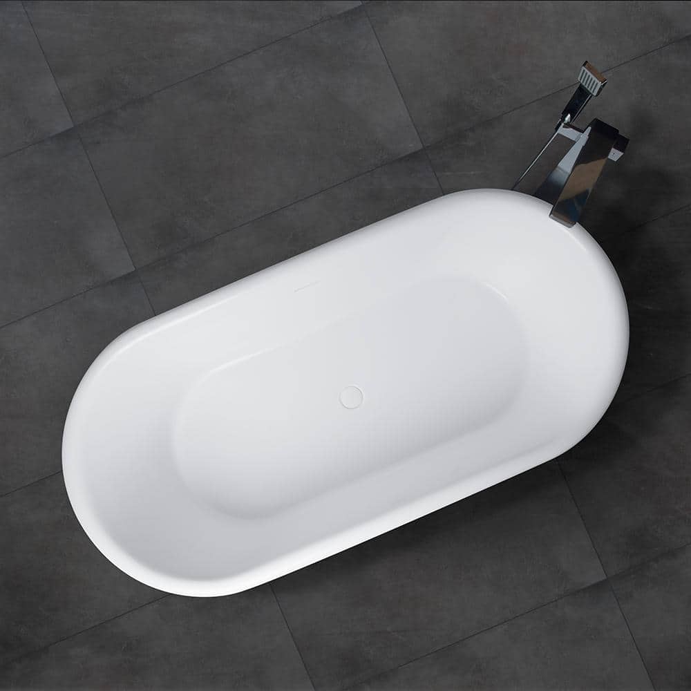 Vanity Art Drancy 61 in. x 31 in. Solid Surface Resin Stone Flatbottom Freestanding Bathtub in Glossy White