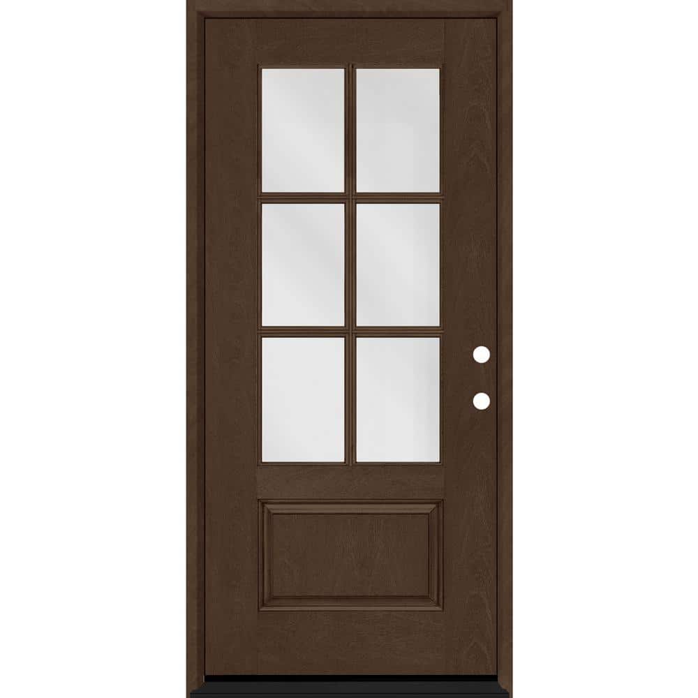 Steves & Sons Regency 36 in. x 80 in. 3/4-6 Lite Clear Glass LHIS Hickory Stain Mahogany Fiberglass Prehung Front Door