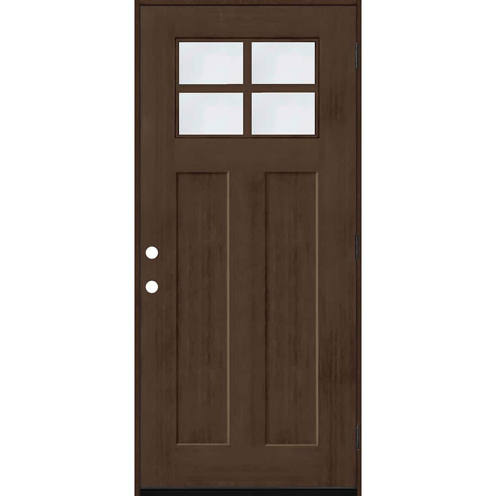 Steves & Sons Regency 36 in. x 80 in. LHOS 4Lite 1/4 Toplite Clear Glass Hickory Stain Fir Grain Fiberglass Prehung Front Door