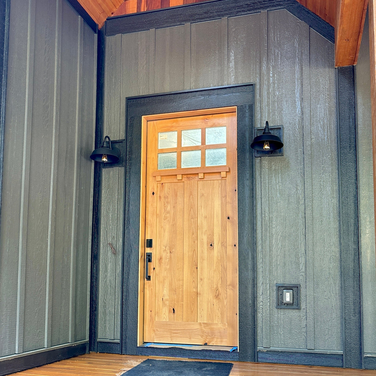 Krosswood 36 in. x 80 in. Craftsman Knotty Alder 6-Lite Clear Glass with Dentil Shelf Unfinished Wood Front Door Slab