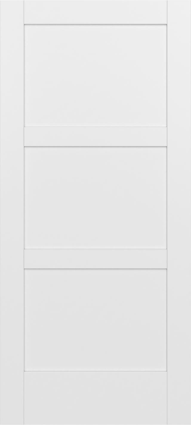 JELD-WEN MODA 1035W 30-in x 80-in Primed 3-Panel Square Clear Glass Solid Core Primed MDF Right Hand Single Prehung Interior Door