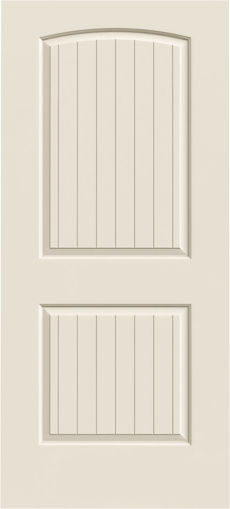 JELD-WEN Santa Fe 32-in x 80-in Primed 2-Panel Round Top Plank Hollow Core Molded Composite Left-Hand Single Prehung Interior Door