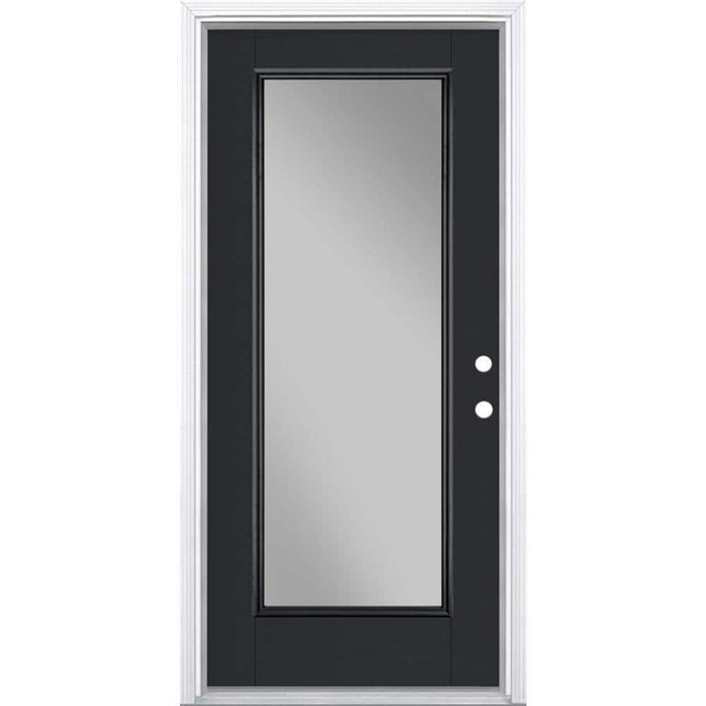 Masonite 36 in. x 80 in. Full Lite Jet Black Left Hand Inswing Painted Smooth Fiberglass Prehung Front Exterior Door with Brickmold