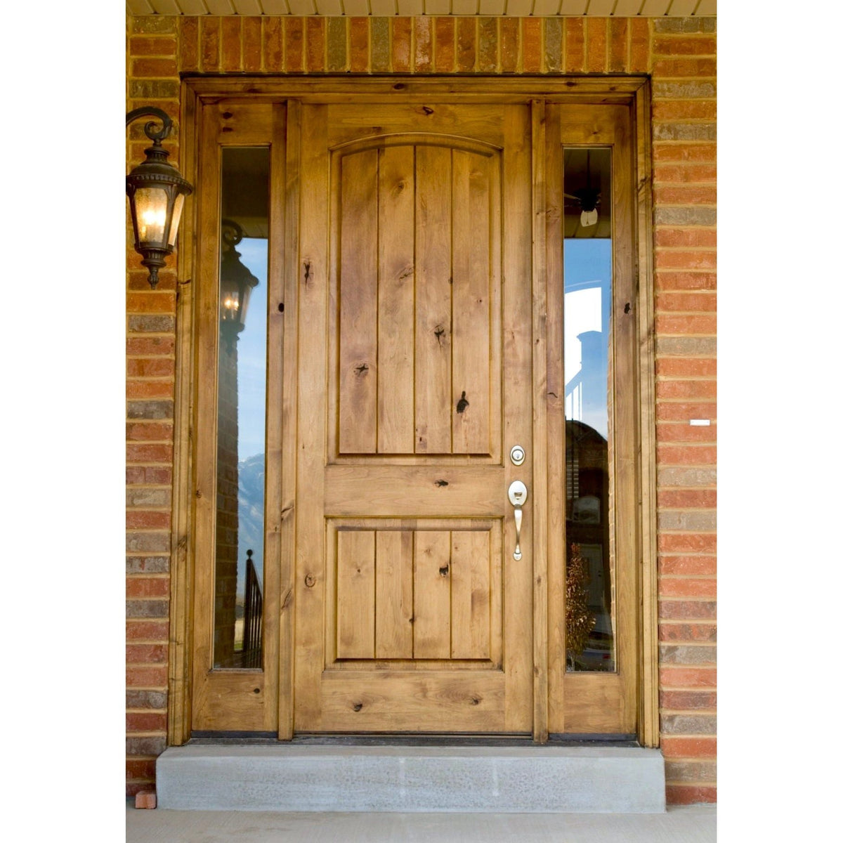 Krosswood Doors 36 in. x 80 in. Rustic Knotty Alder 2-Panel Top Rail Arch Solid Wood Core Stainable Right-Hand Prehung Exterior Door