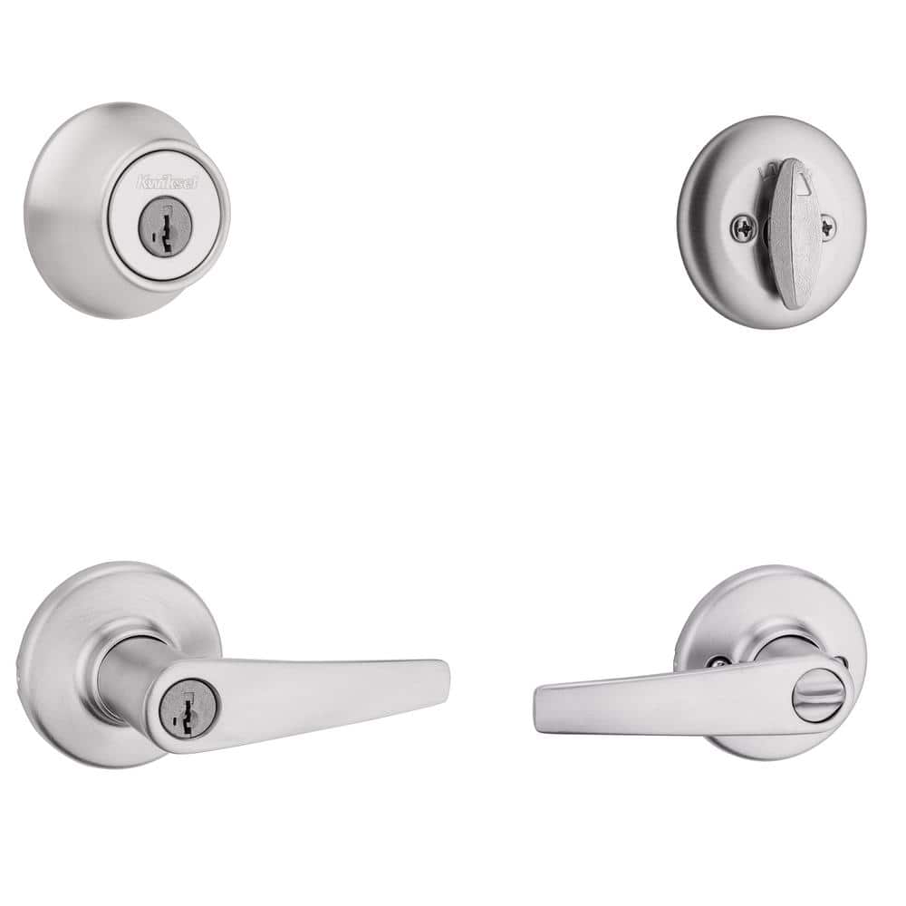 Kwikset Delta Satin Chrome Exterior Door Lever & Single Cylinder Deadbolt Combo Pack with SmartKey Security