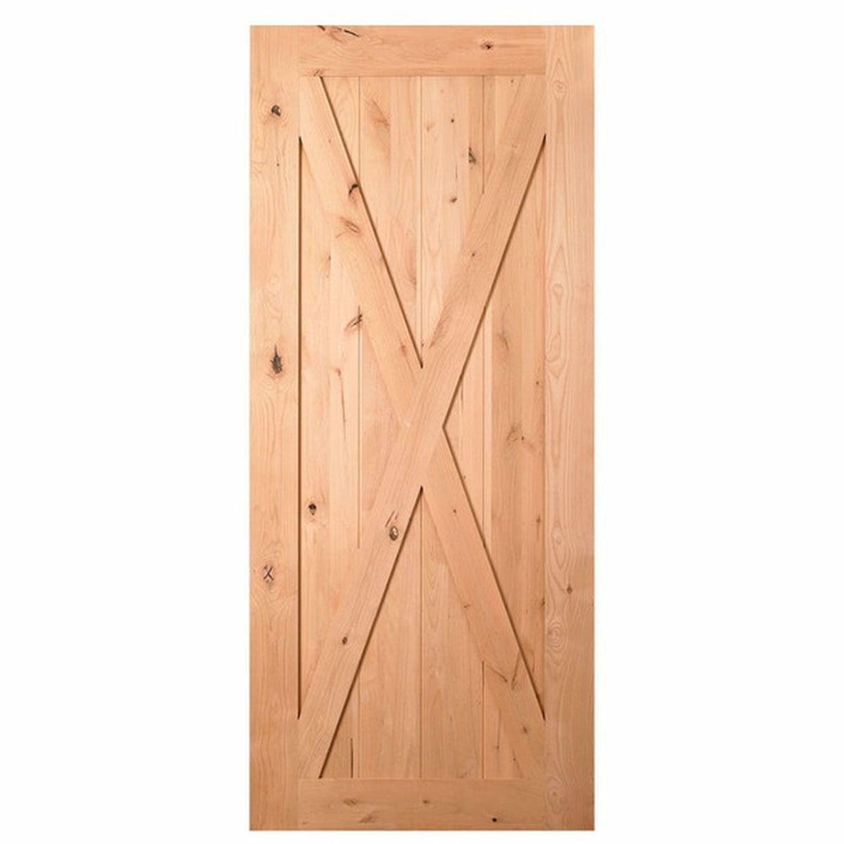 Masonite Traditional 36-in x 84-in Natural Crossbuck Unfinished Knotty Alder Wood Single Barn Door