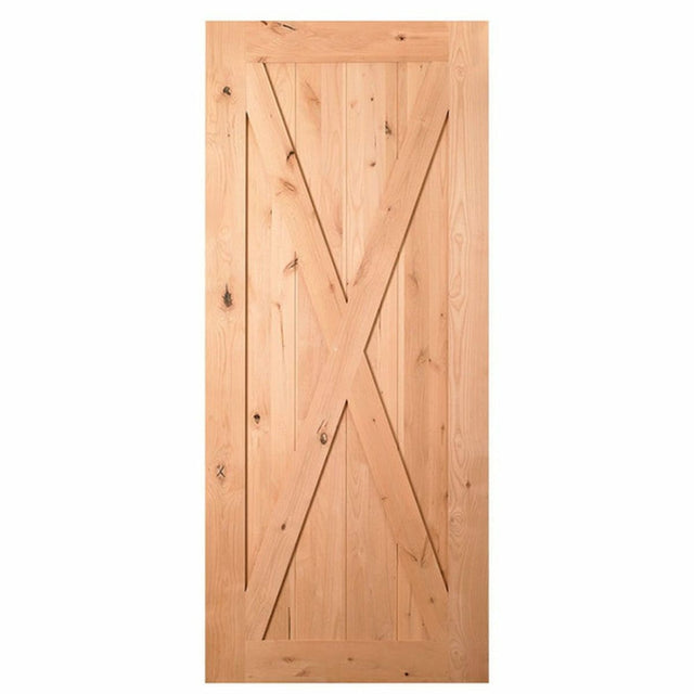 Masonite Traditional 36-in x 84-in Natural Crossbuck Unfinished Knotty Alder Wood Single Barn Door
