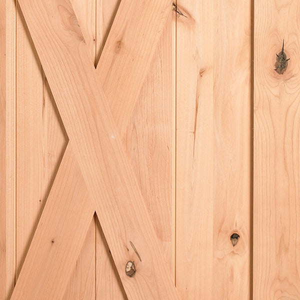 Masonite Traditional 36-in x 84-in Natural Crossbuck Unfinished Knotty Alder Wood Single Barn Door