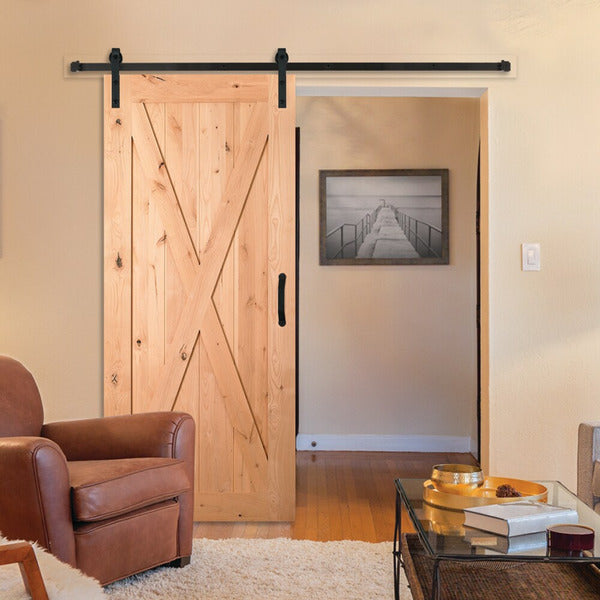Masonite Traditional 36-in x 84-in Natural Crossbuck Unfinished Knotty Alder Wood Single Barn Door