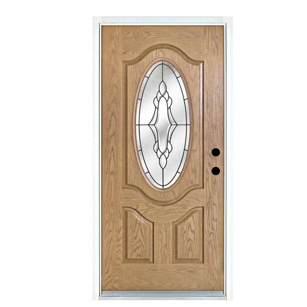 36 in. x 80 in. Andaman Light Oak Left-Hand Inswing 3/4 Oval Lite Deco ...