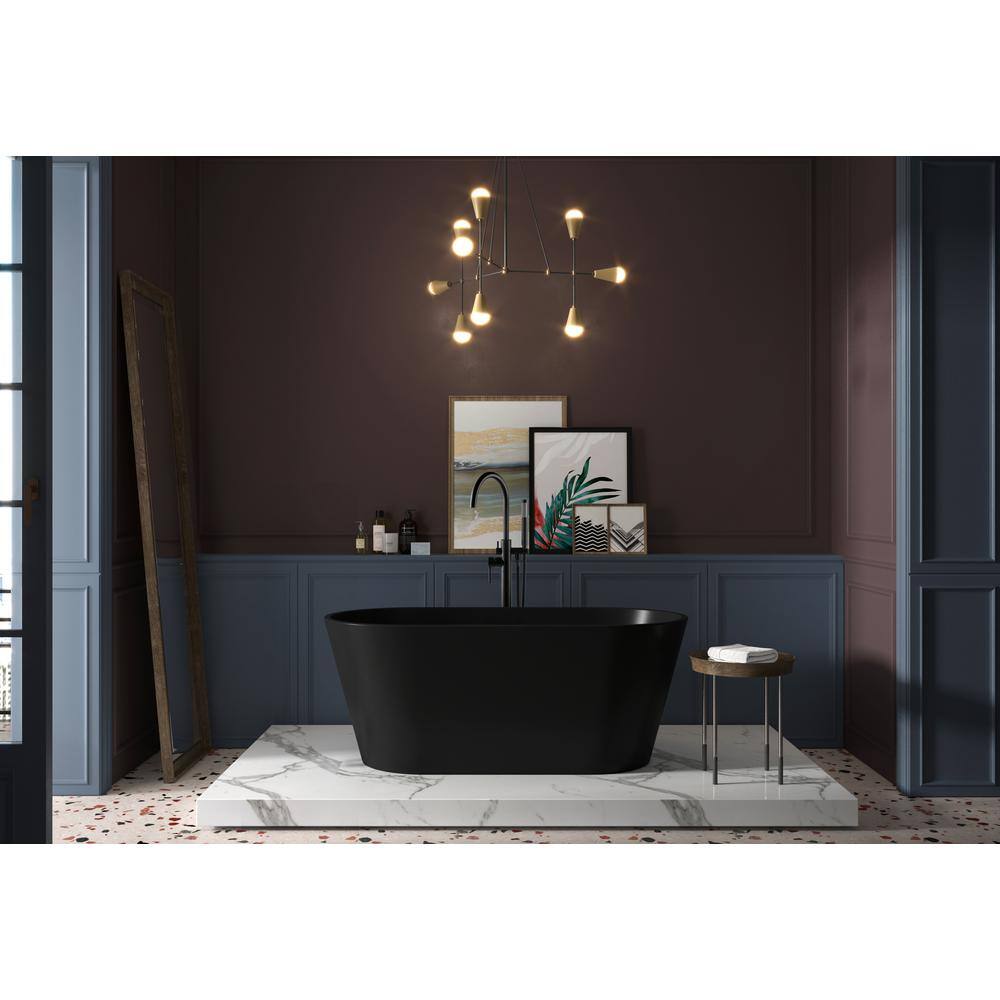 AKDY 66.9 in. Fiberglass Flatbottom Freestanding Bathtub, Solid Matte Black Inside and Outside