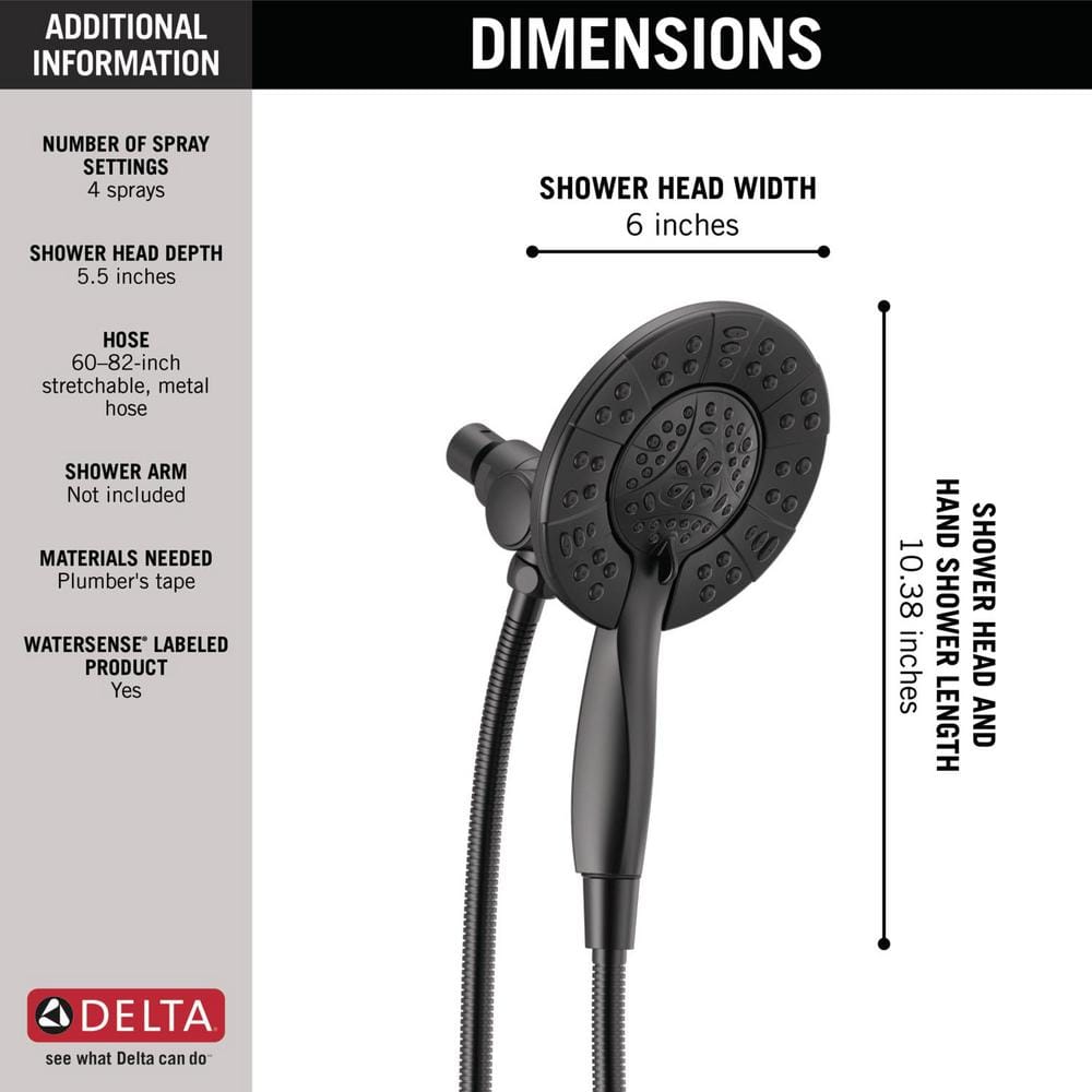 Delta In2ition Two-in-One 4-Spray 6 in. Dual Wall-Mount Fixed and Handheld Shower Head in Matte Black
