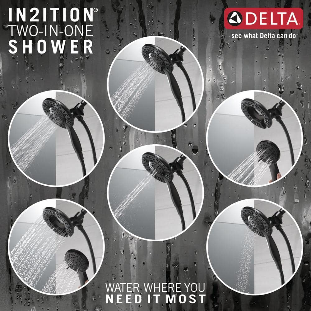 Delta In2ition Two-in-One 4-Spray 6 in. Dual Wall-Mount Fixed and Handheld Shower Head in Matte Black