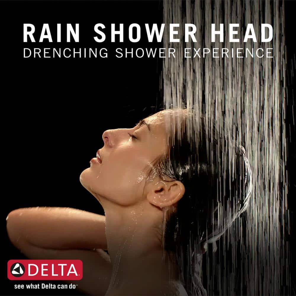 Delta 1-Spray 11.75 in. Wall Mount Square Fixed Rain Shower Head in Matte Black