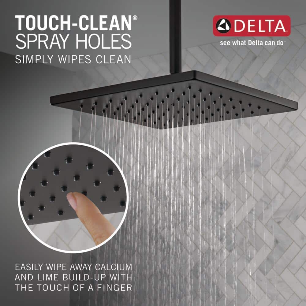 Delta 1-Spray 11.75 in. Wall Mount Square Fixed Rain Shower Head in Matte Black
