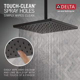 Delta 1-Spray 11.75 in. Wall Mount Square Fixed Rain Shower Head in Matte Black