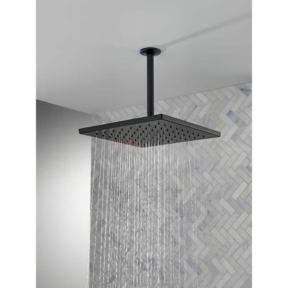 Delta 1-Spray 11.75 in. Wall Mount Square Fixed Rain Shower Head in Matte Black