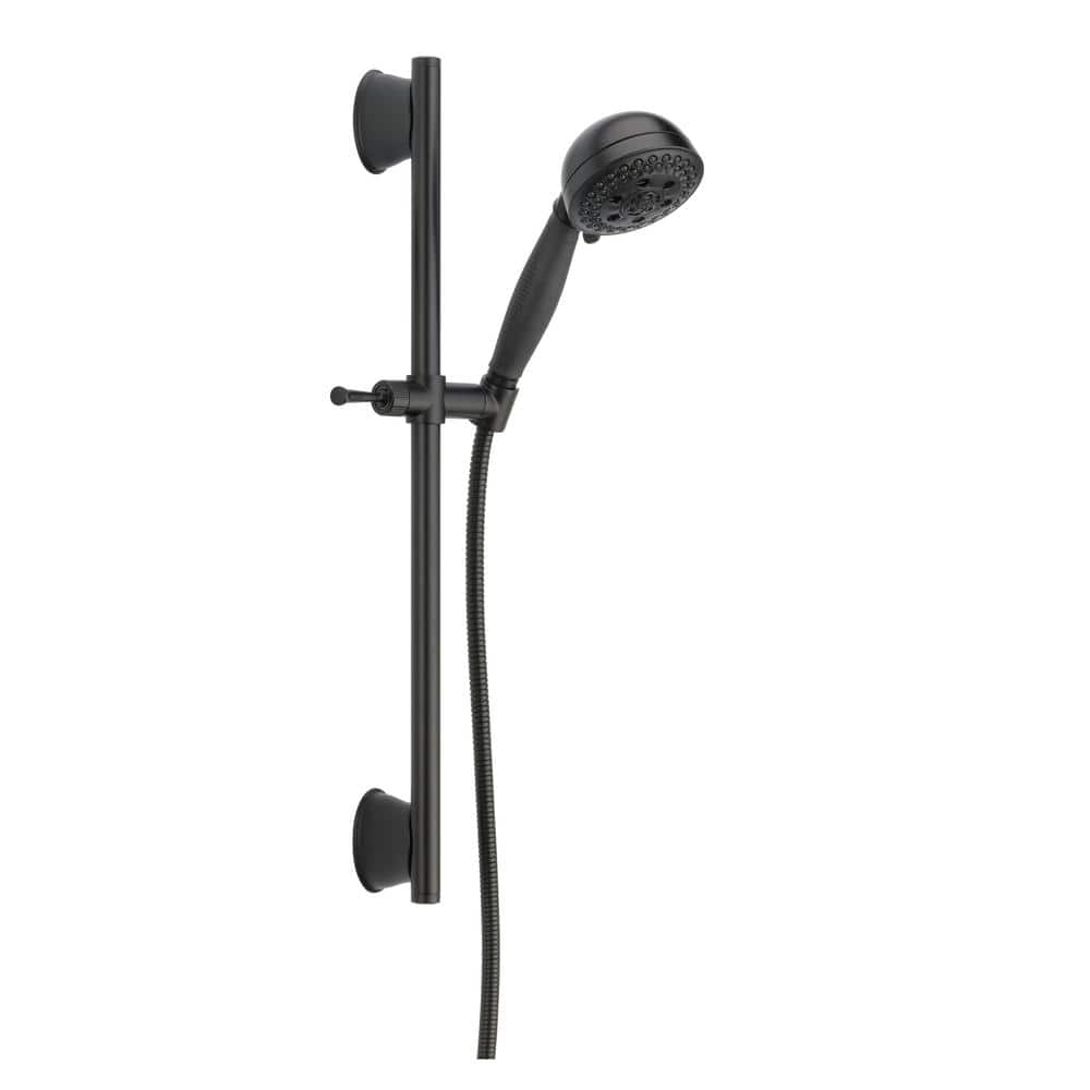 Delta 5-Spray 4.13 in. Wall-Mount Handheld Shower Head with Slide Bar & H2Okinetic Technology, Matte Black