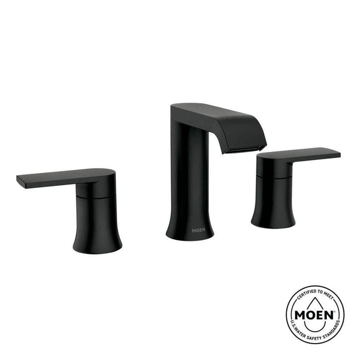 Moen Genta 8 in. Widespread 2-Handle Bathroom Faucet with Drain and Valve in Matte Black