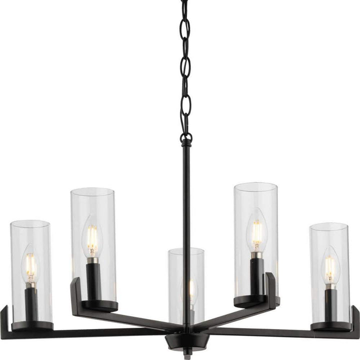 Progress Lighting Pellum Collection 25 in. 5-Light Matte Black Modern Traditional Chandelier for Dining Room