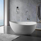Vanity Art 63 in. L x 37.4 in. W Soaking Freestanding Stone Bathtub with Center Drain in White