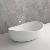 Vanity Art 63 in. L x 37.4 in. W Soaking Freestanding Stone Bathtub with Center Drain in White